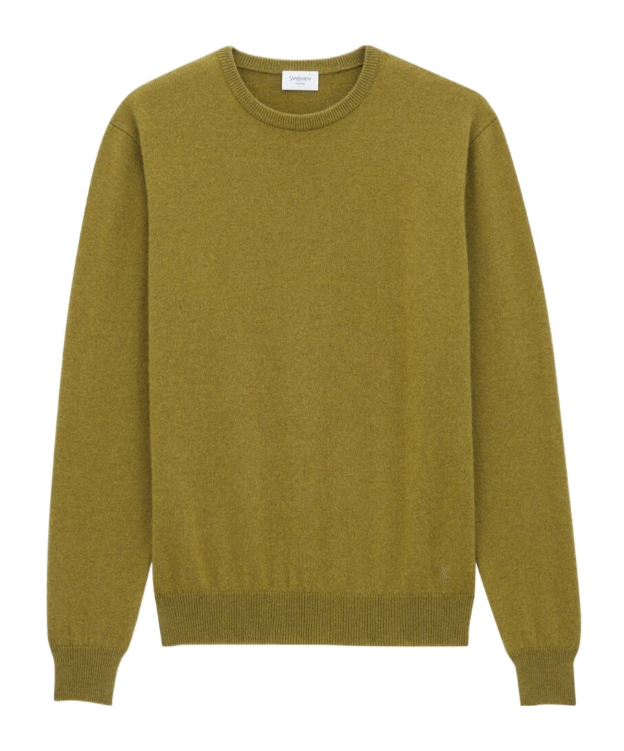 Saint Laurent Long-sleeved Cashmere Sweater In Green