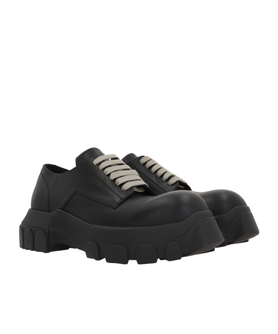 Rick Owens Mens Black Bozo Tractor Platform Leather Oxford Shoes In Black