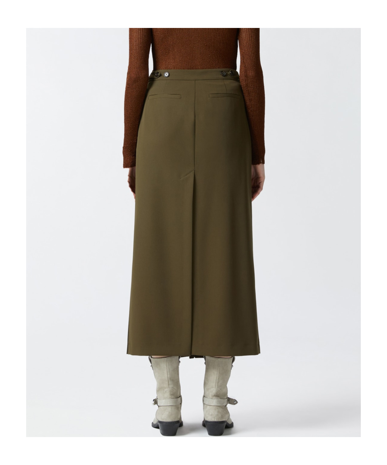 Pinko High Waist Pleated Skirt With Button Accents In Green