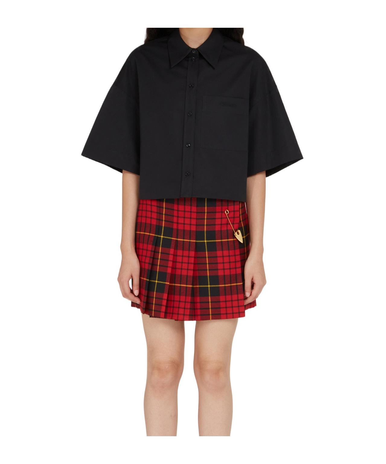 Alexander Mcqueen Tartan Pleated Pin Detail Wool Miniskirt In Black
