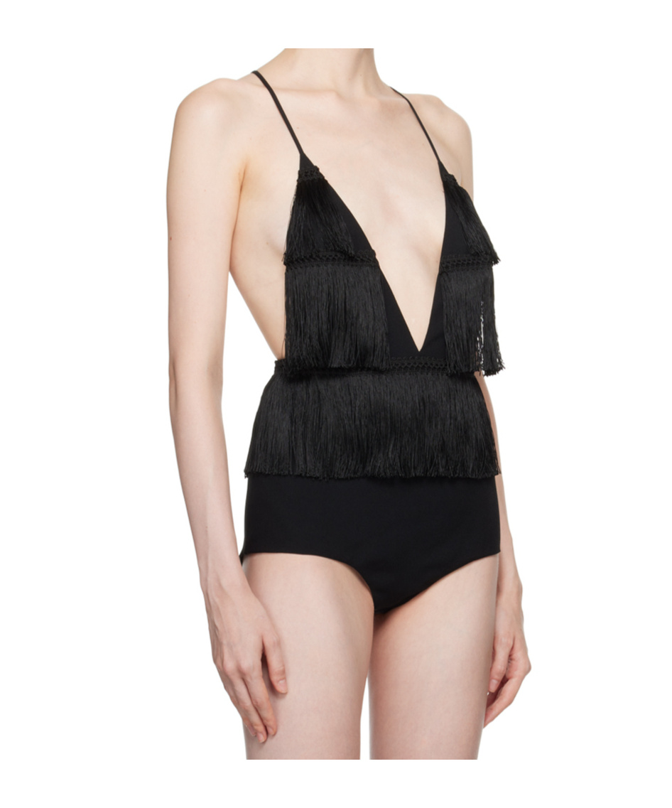 Moschino Black Fringe Bodysuit In Black