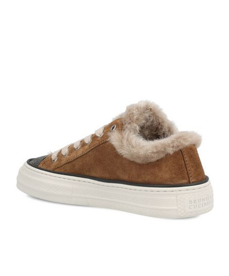Brunello Cucinelli Embellished Low-top Sneakers In Brown