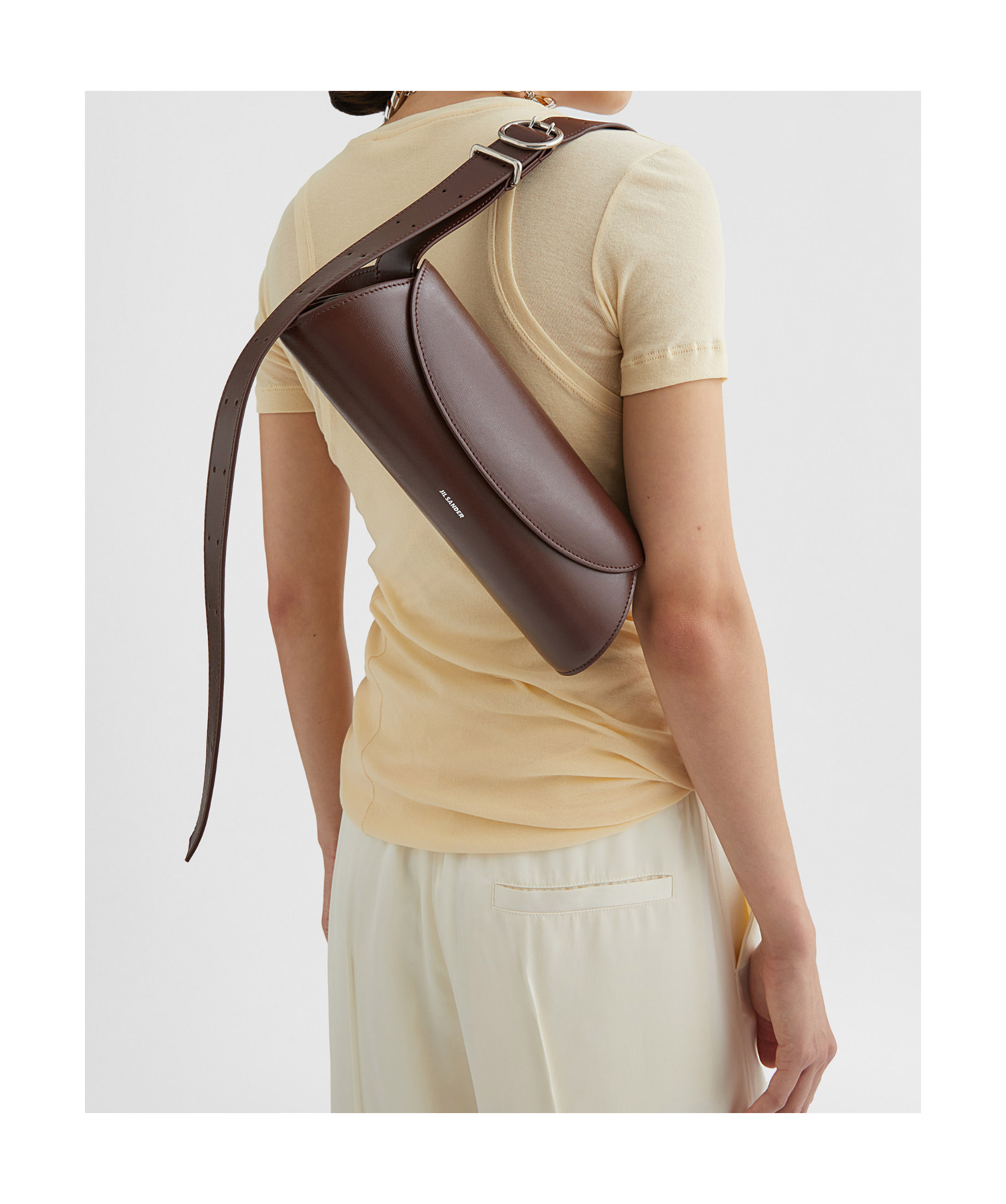 Jil Sander Cannolo Small Leather Trapeze Shoulder Bag In Brown