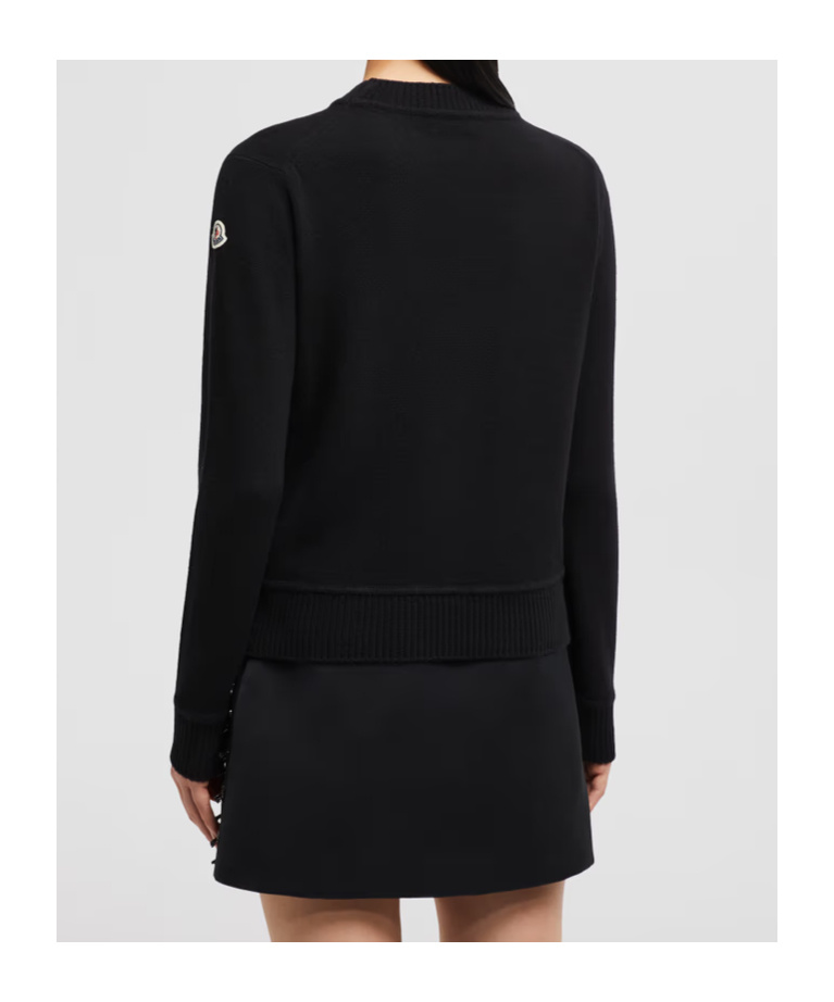 Moncler Beaded Logo Cashmere Wool Sweater In Black