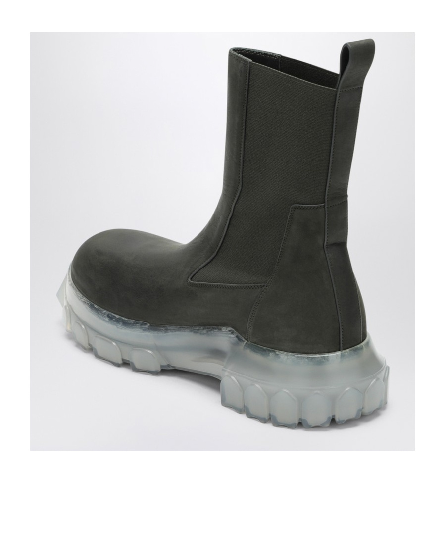 Rick Owens Dark Green Tractor Ankle Boots With Elastic Gussets In Black