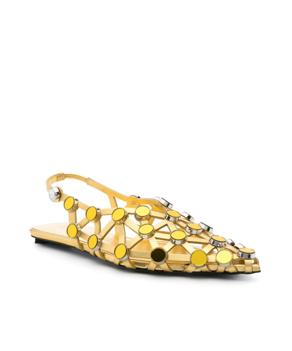 Attico Grid Metallic Leather Ballet Flats In Gold