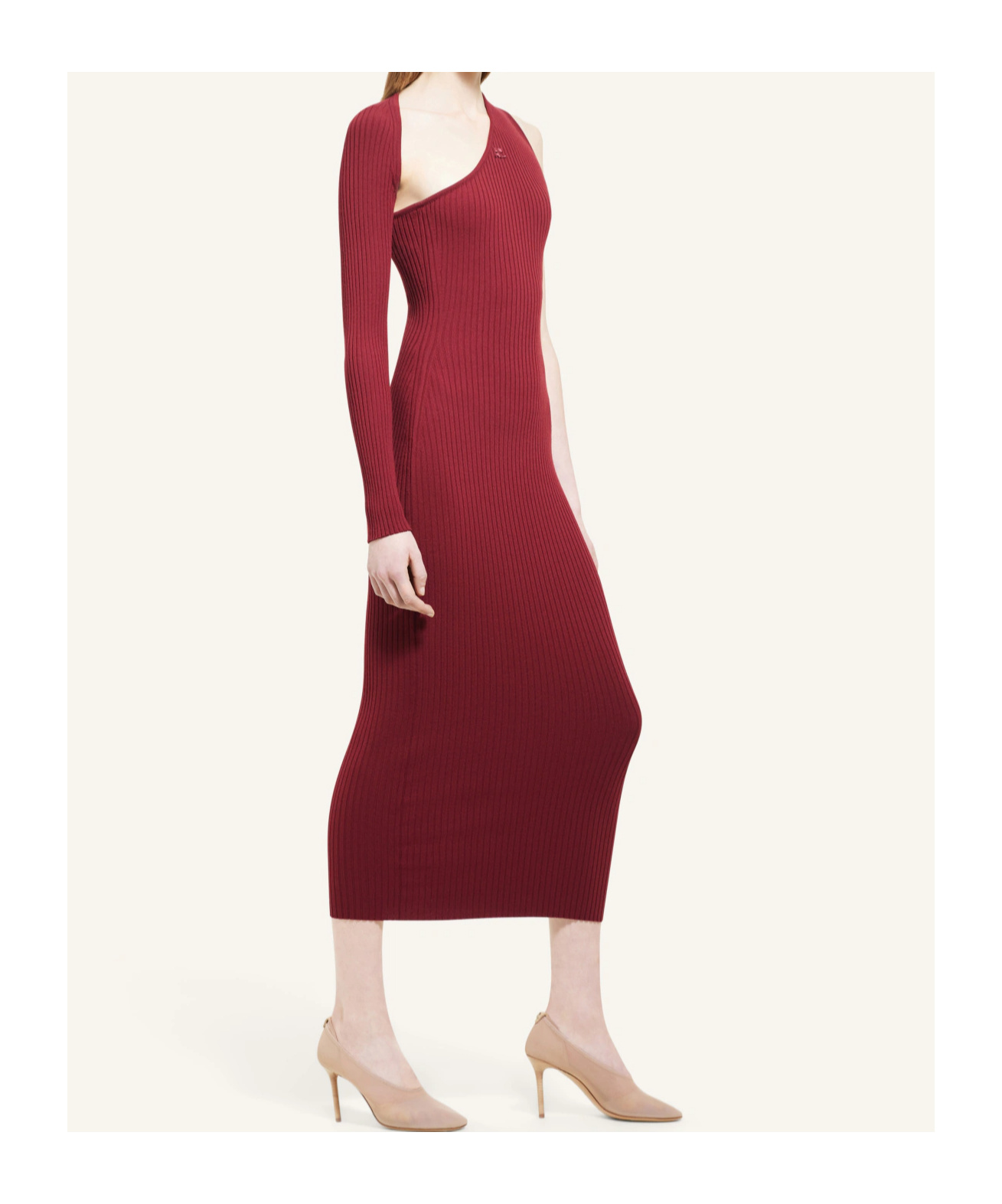 Shop Courrèges Slash Ribbed Knit Dress In Red