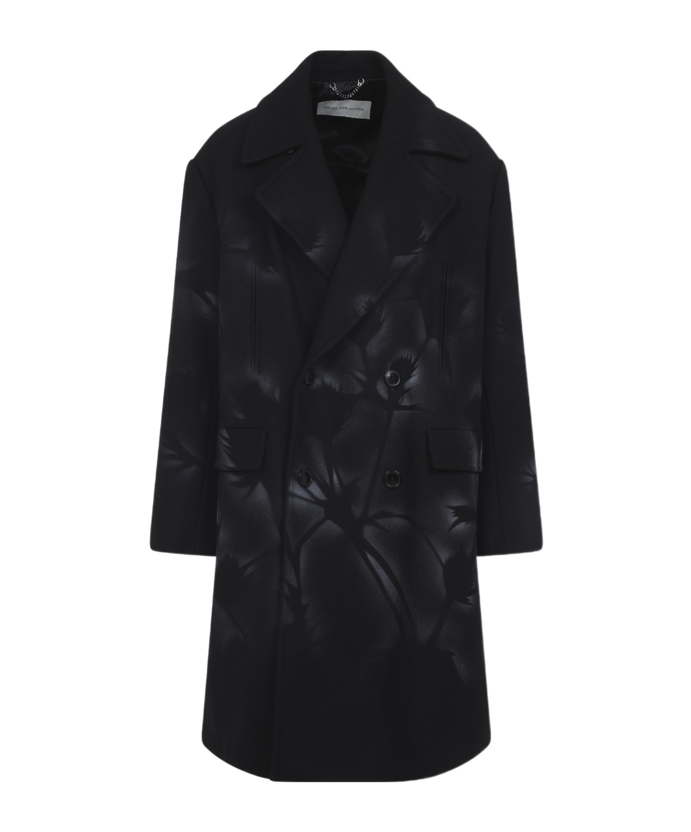 Dries Van Noten Oversized Double-breasted Coat With Peonia Print In Black
