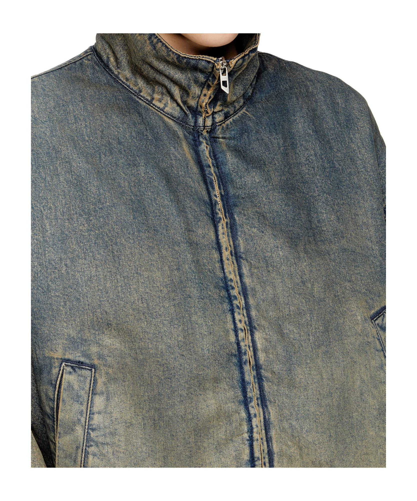 Diesel Zipped Jacket In Fluid Shaded Denim In Blue
