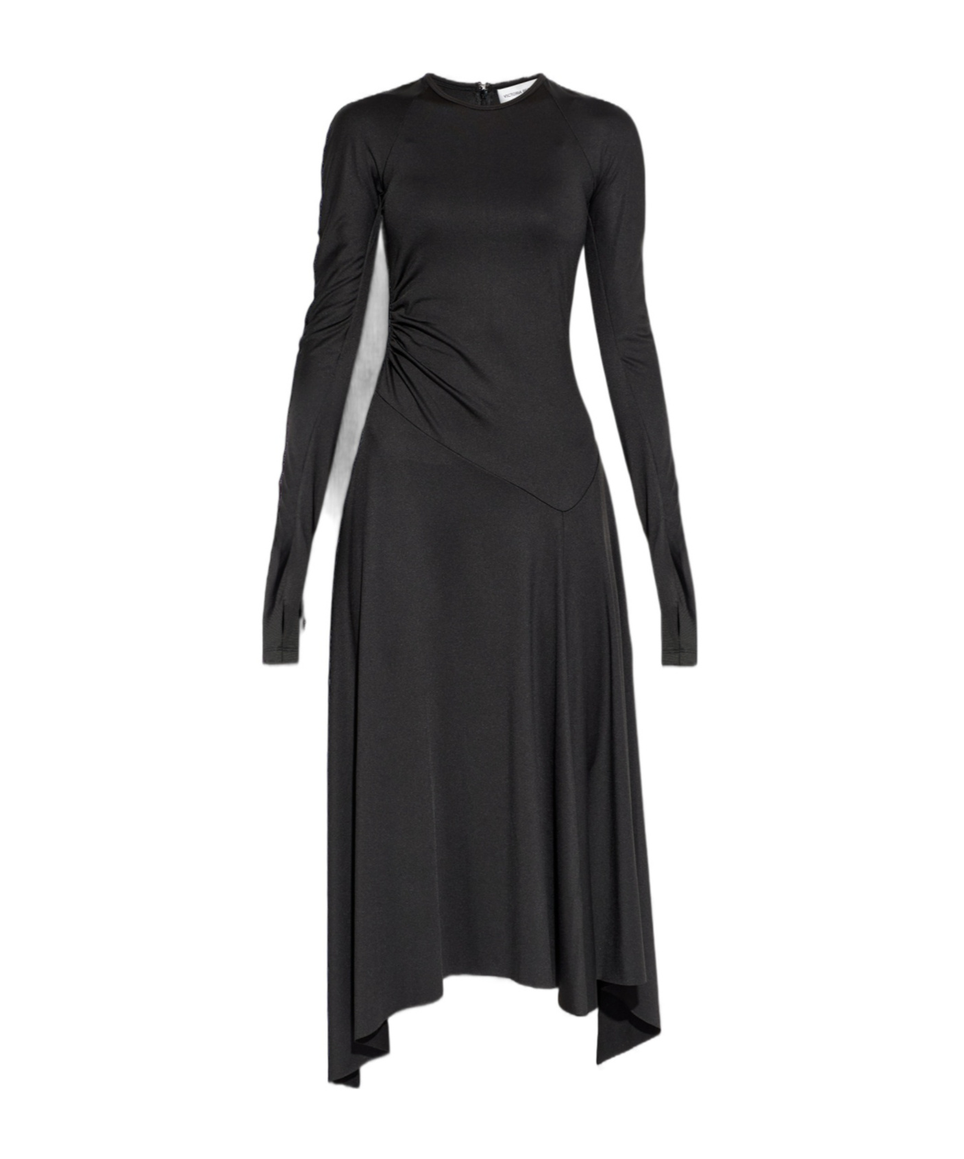 Victoria Beckham Long Sleeve Dress Asymmetric Hem Detail In Black