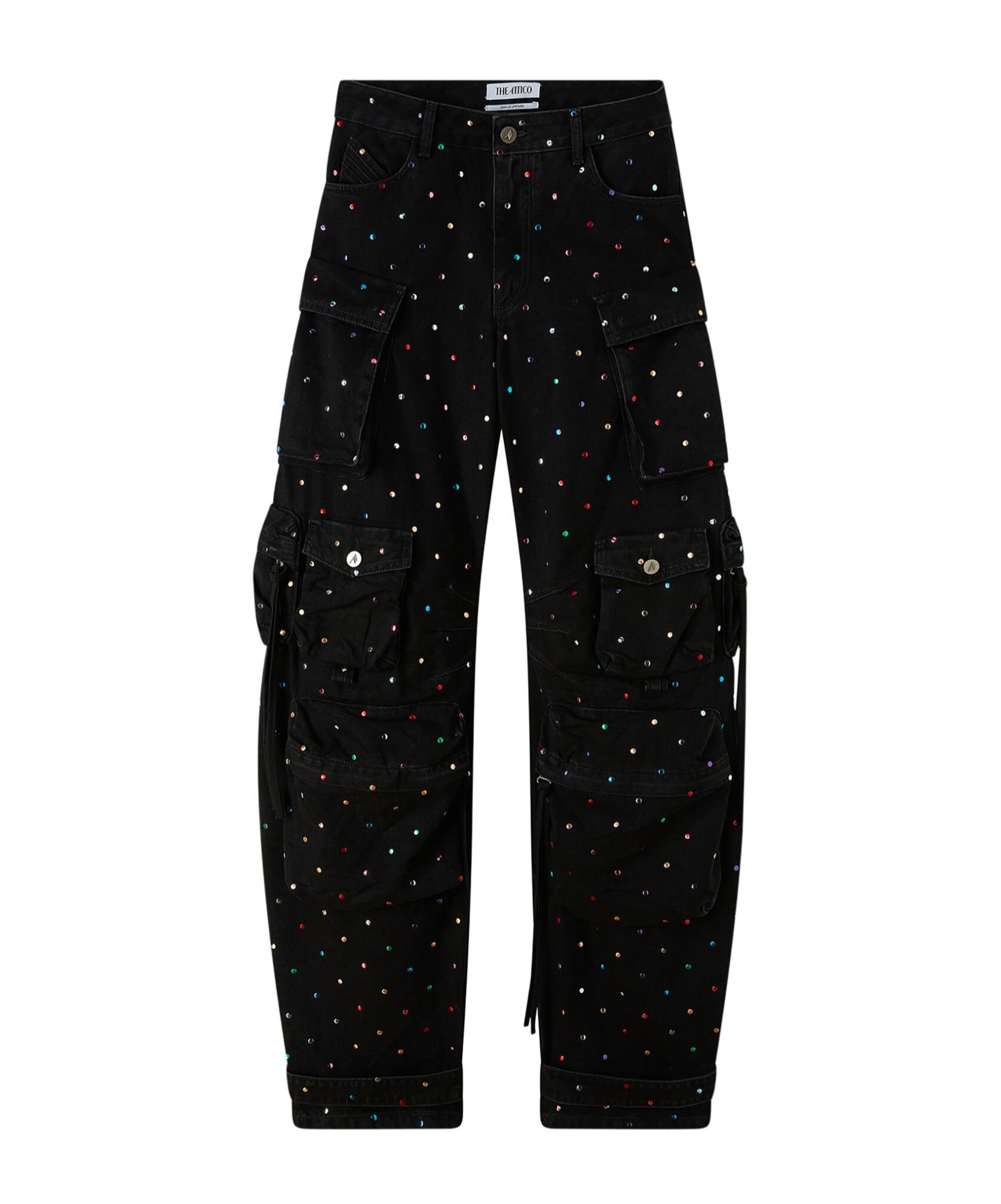Attico Fern Embellished Low-rise Wide-leg Cargo Jeans In Black