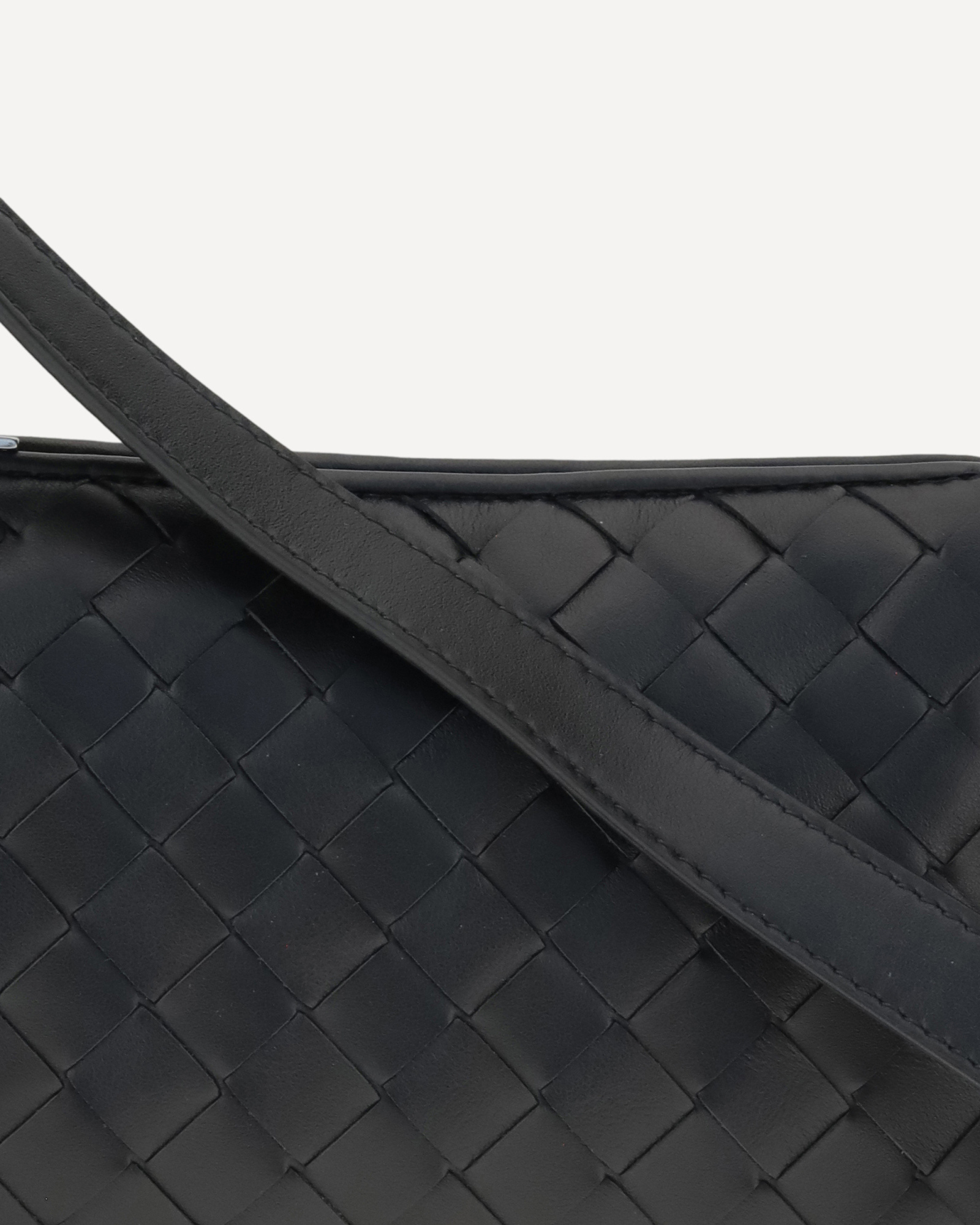 Bottega Veneta Men Small Black Woven Shoulder Bag In Black