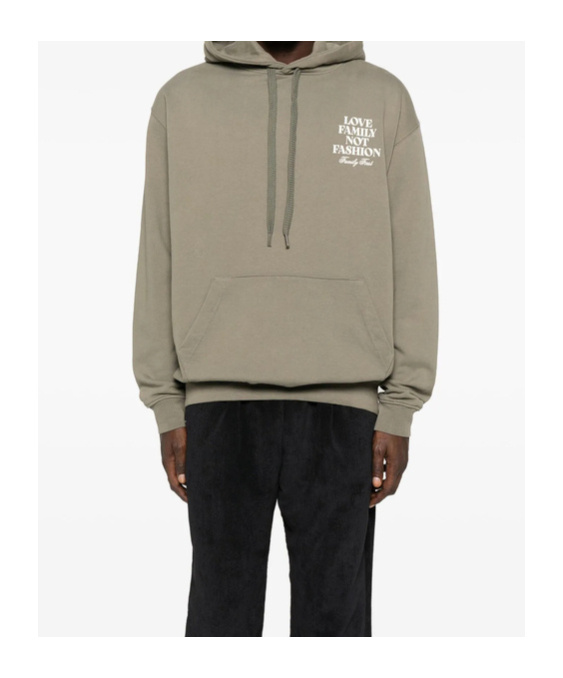Family First Long-sleeved Hooded Sweatshirt In Gray