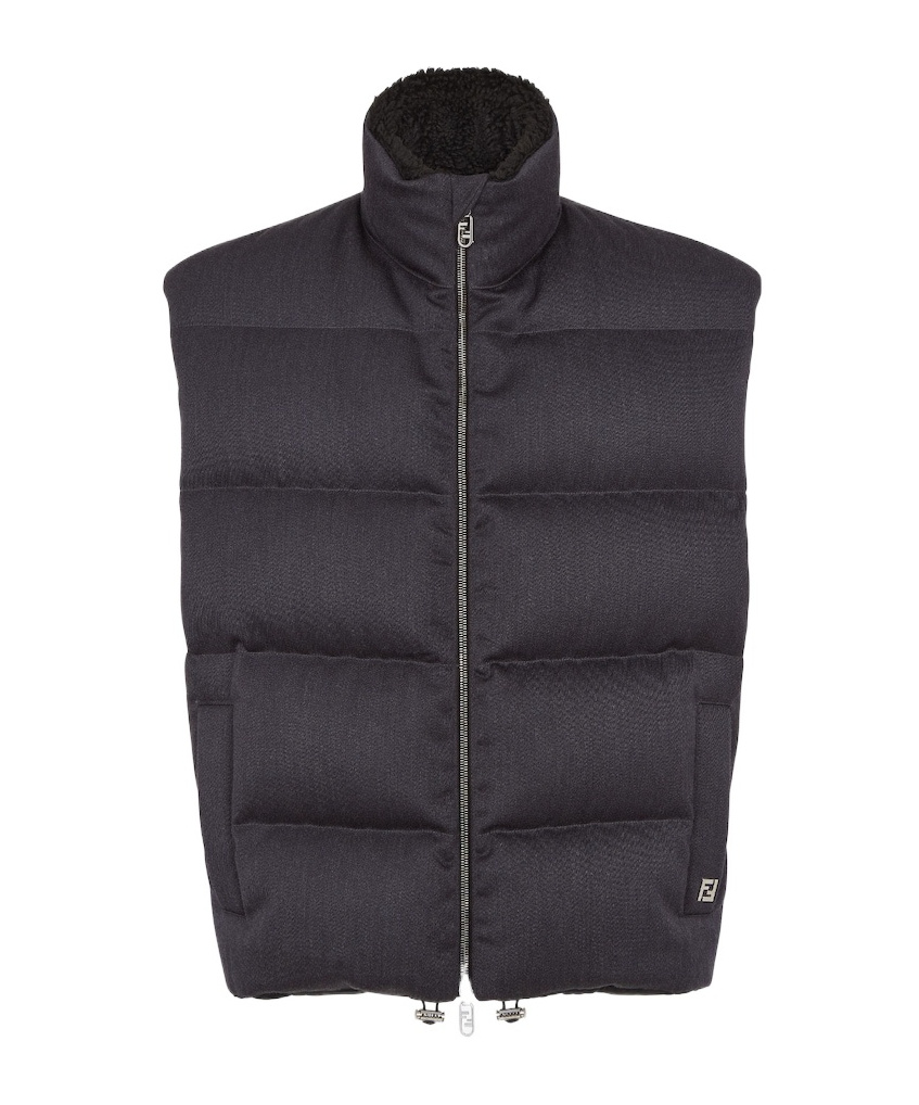 Fendi Upright Neck Down Vest In Black