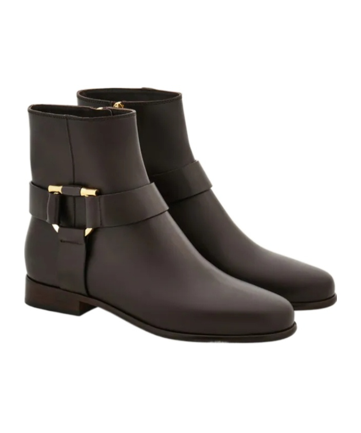 Ferragamo Gancini Ornament Ankle Boot In Brown