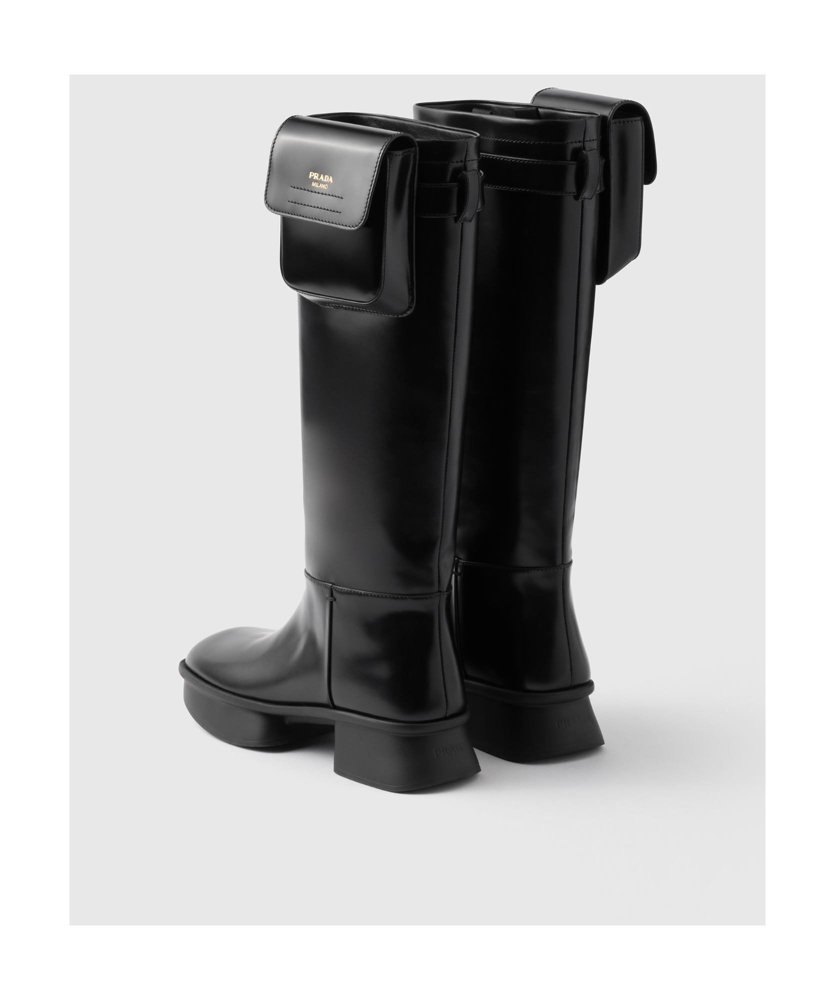 Shop Prada Brushed Leather Boots With Pouch In Black