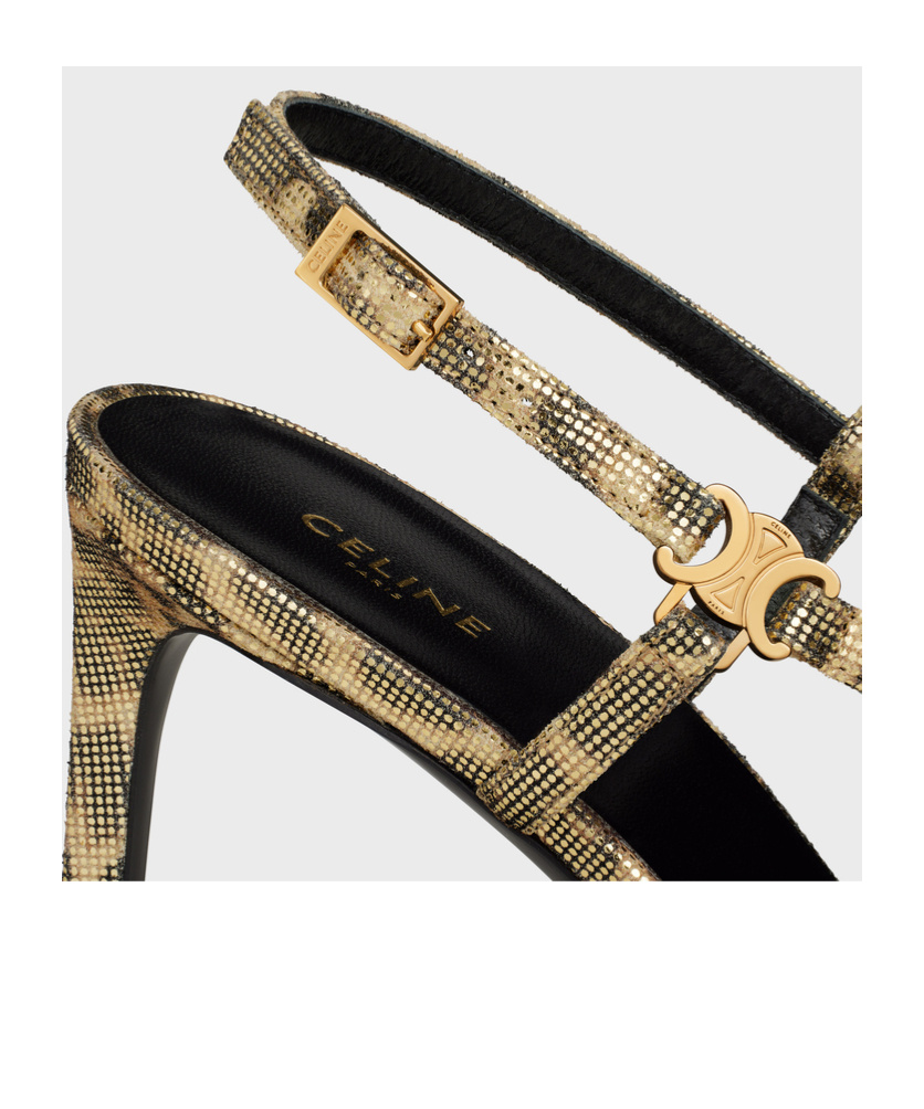 CELINE CELINE SOIR CRISS CROSS SANDAL WITH TRIOMPHE IN LEOPARD PRINTED LAMINATED SUEDE CALFSKIN
