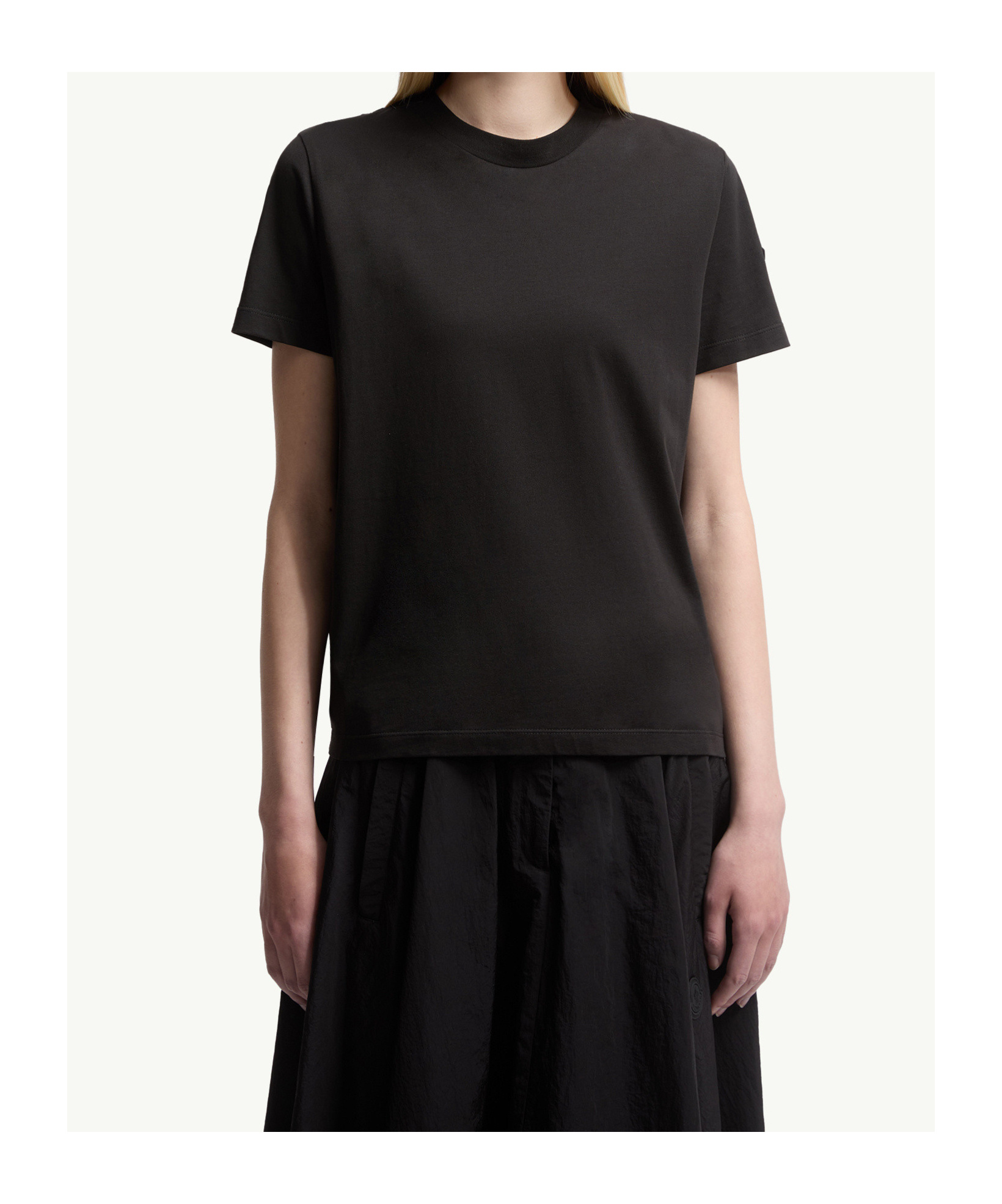 Moncler Pleated Back Cotton T-shirt In Black