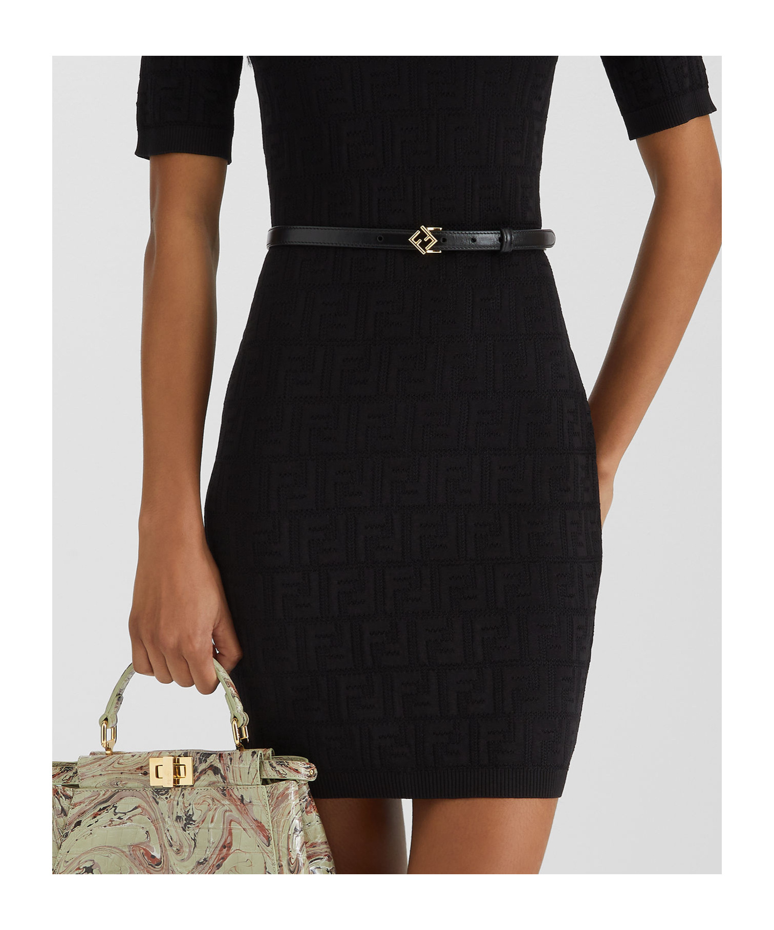 Fendi 'diamonds Slim Gold-tone Hardware Belt' In Black