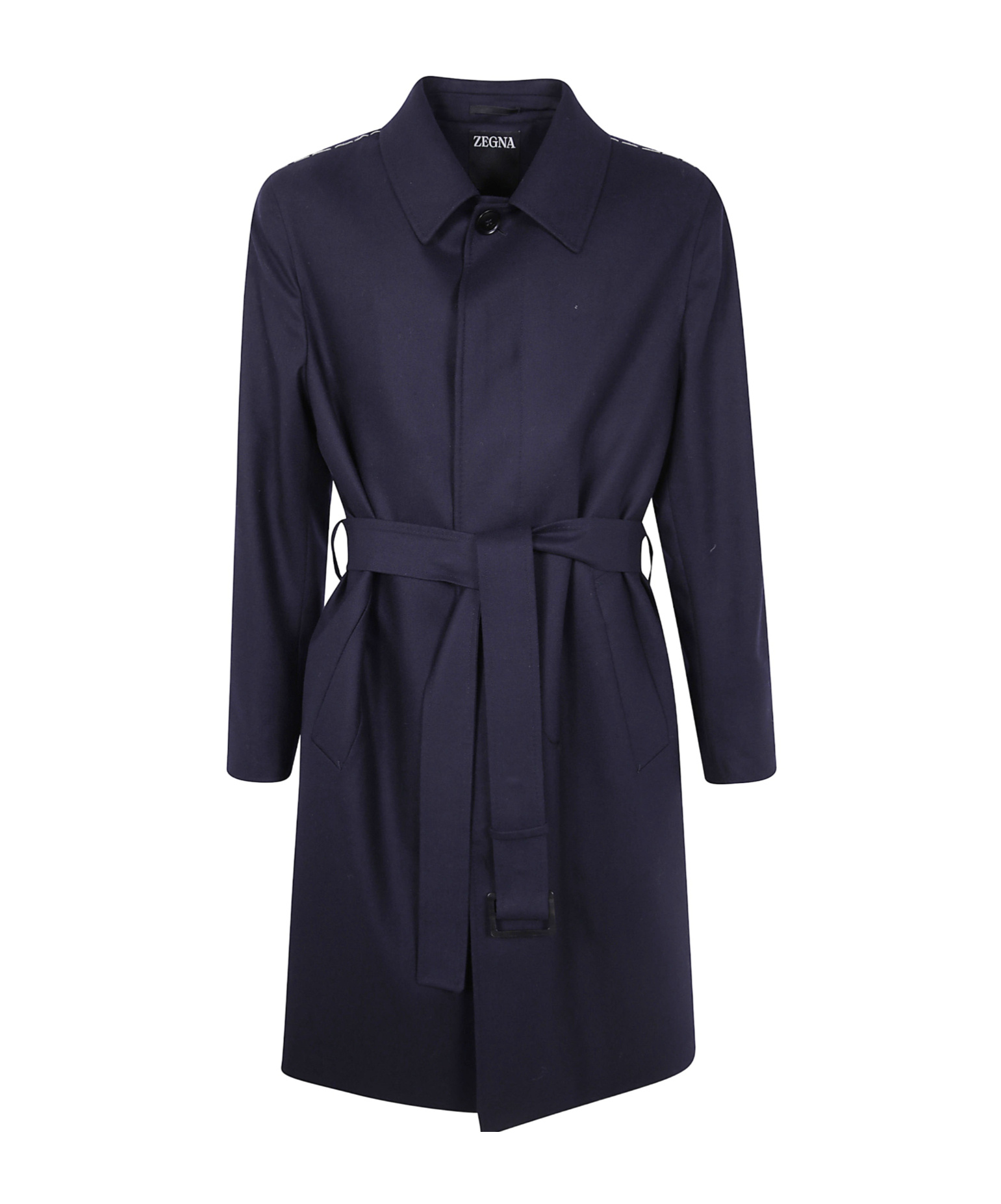 Zegna Wool Overcoat With Belted Waist And Pockets In Animal Print