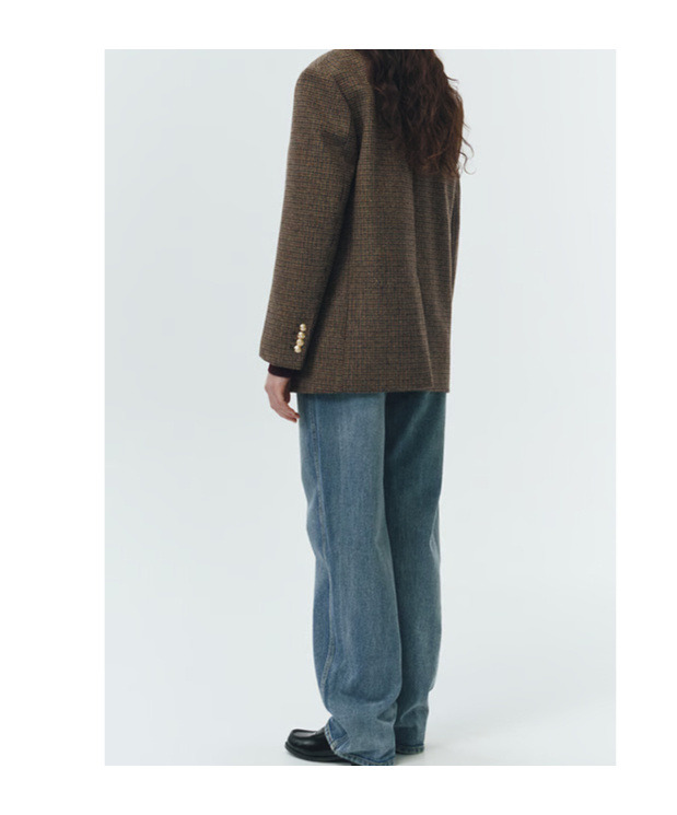 Dunst Brown Single-breasted Jacket With All-over Check Motif In Wool Woman In Brown