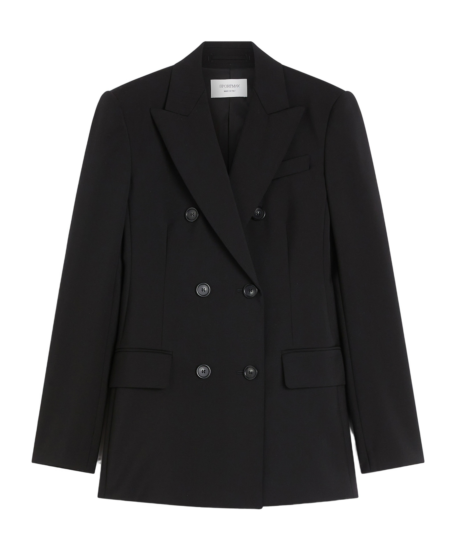 Sportmax Structured Double-breasted Blazer With Flap Pockets In Black