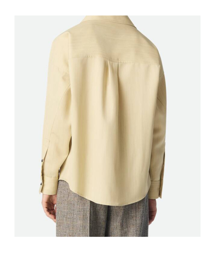Bottega Veneta Wollhemd Mit Feinem Zickzackmuster In Bean/light Green Mixed Color