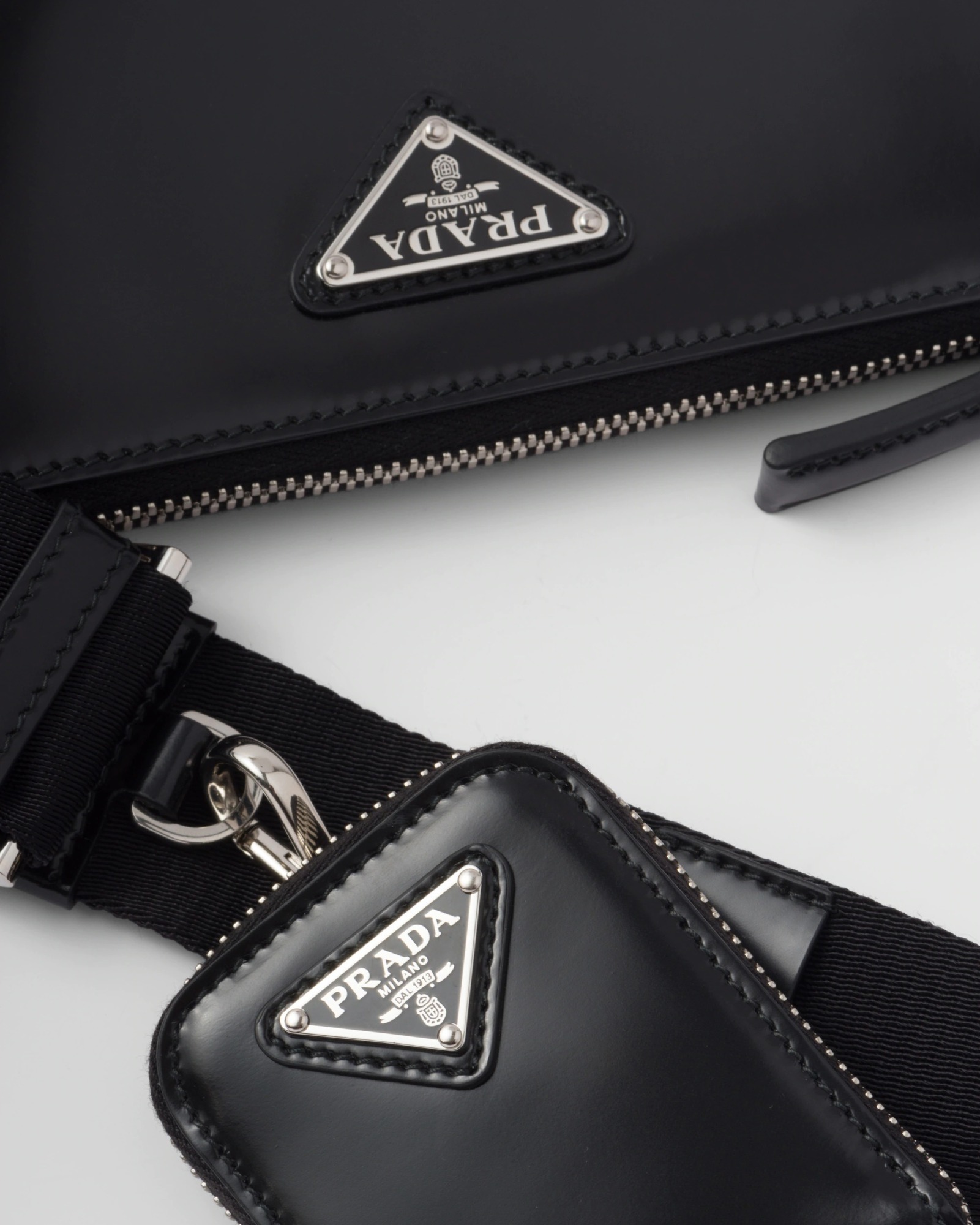 Prada Leather Crossbody Bag With Adjustable Shoulder Strap In Black