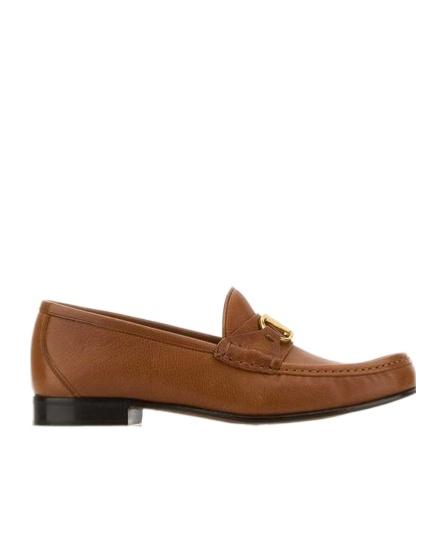 Valentino Vlogo Medallion Leather Loafers In Brown