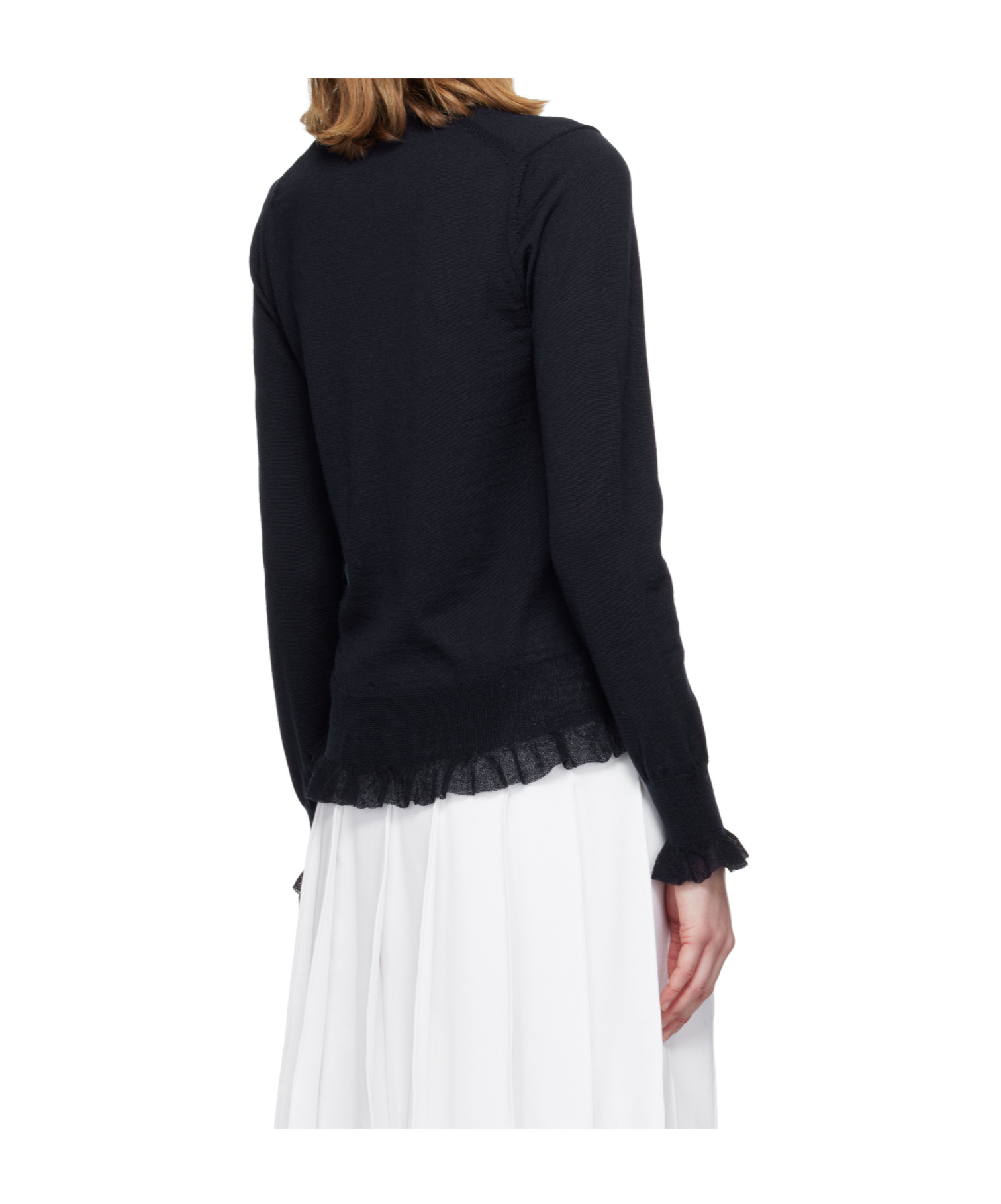 Comme Des Garçons Navy Ruffled Sweater In Black