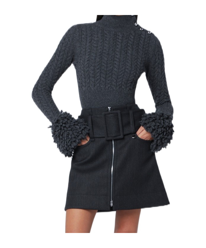 Patou Wool Cashmere Sweater Shoulder Button Detail In Black