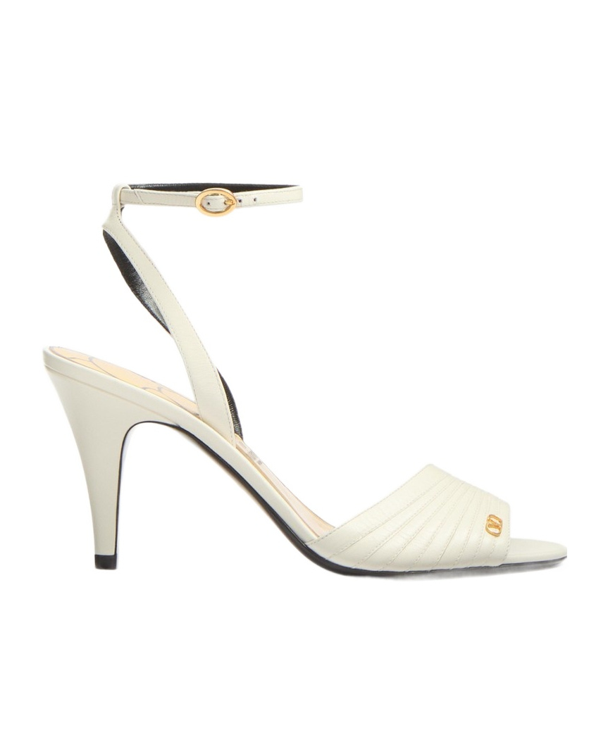 Valentino Ivory Goat Leather Stiletto Sandal With Striped Strap In White