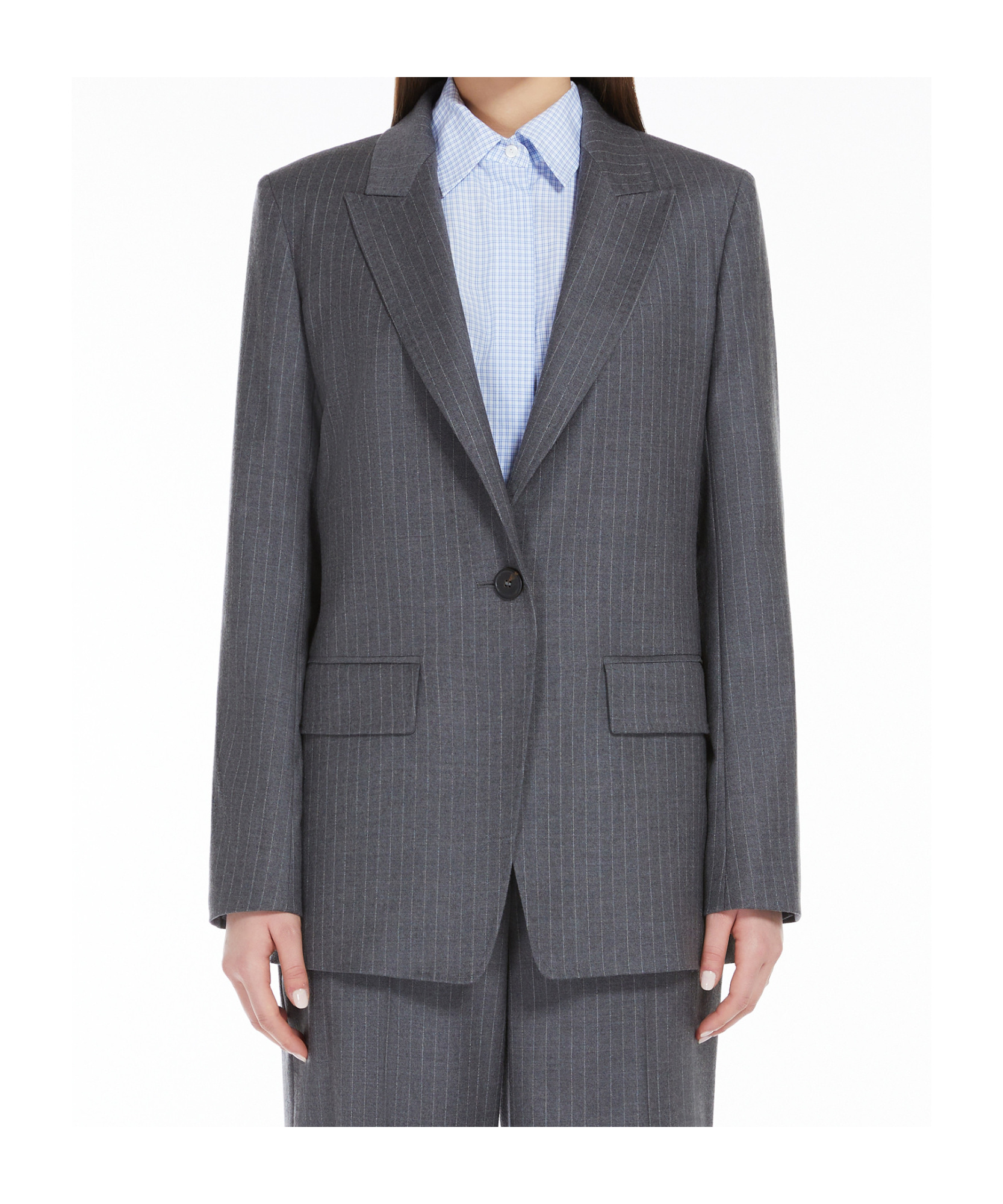Max Mara Long-sleeved Wool Suit Coat In Black