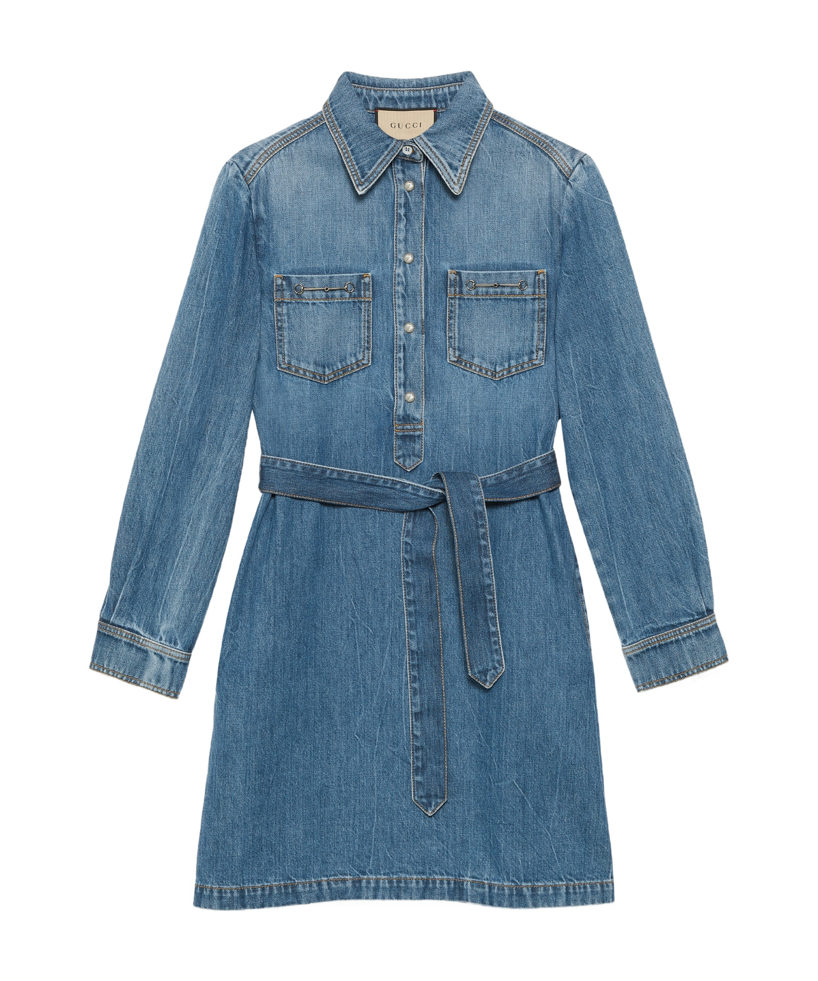Gucci Organic Denim Dress With Horsebit In Blue