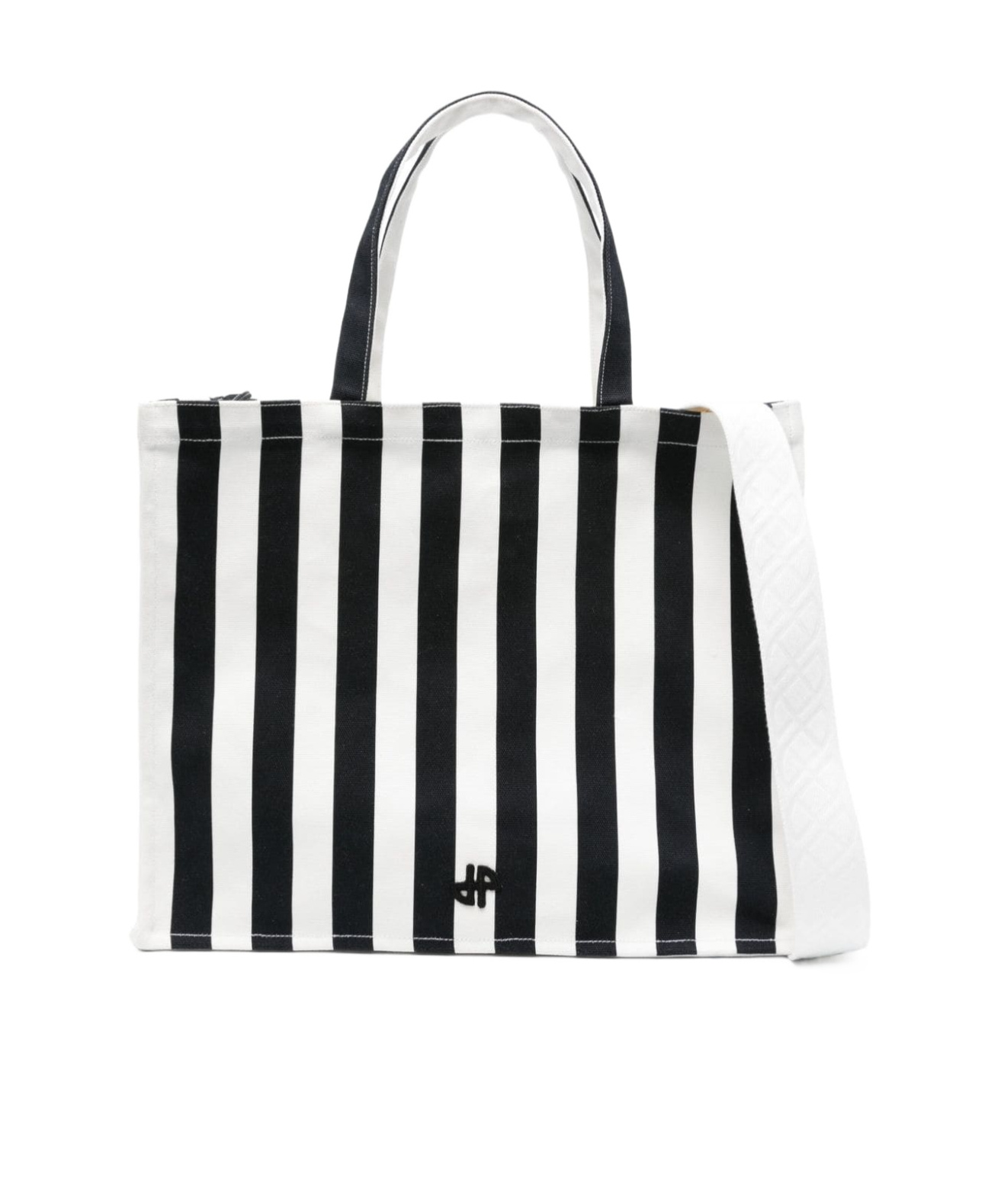 Patou Jp Large Striped Canvas Tote In White