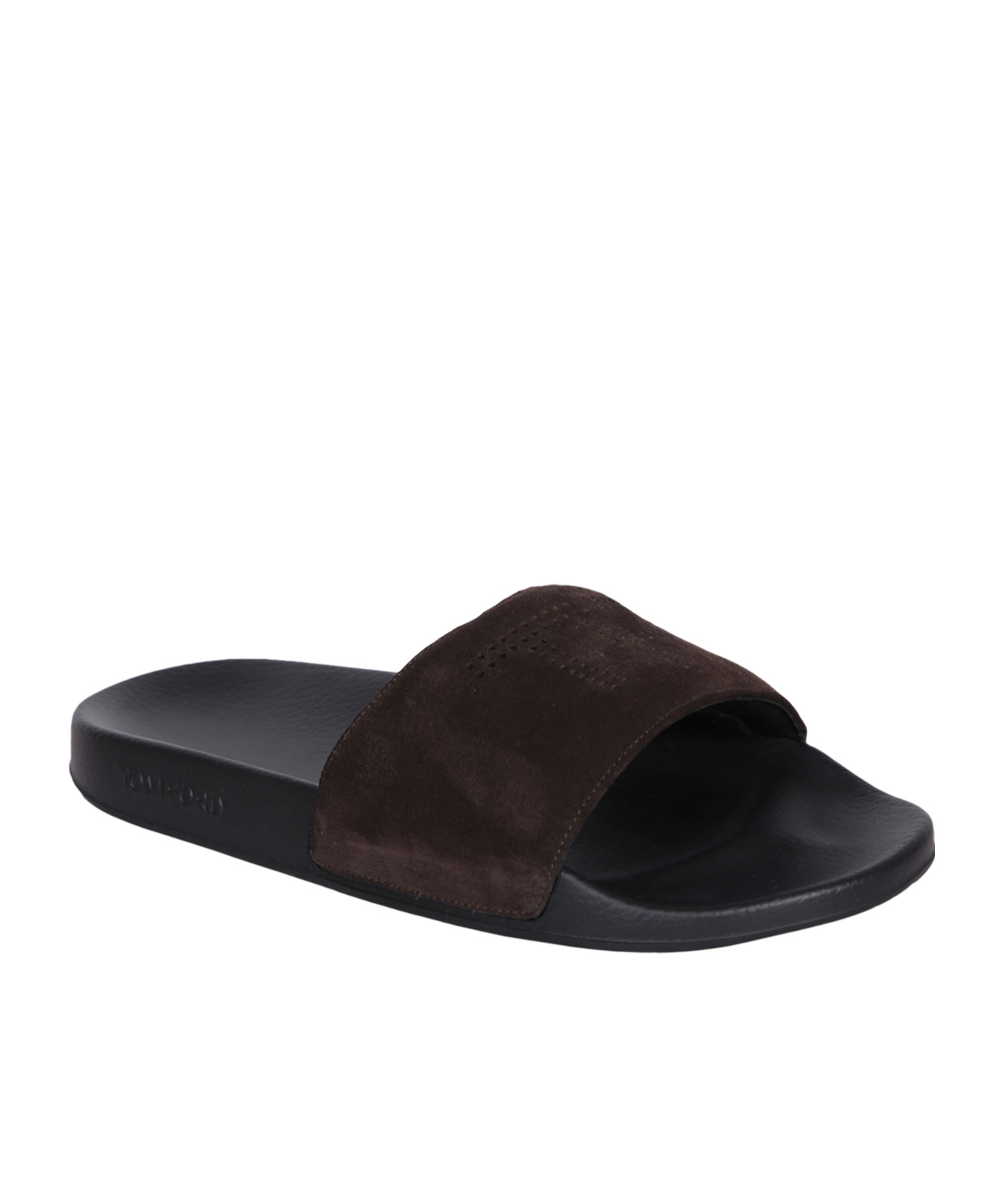 Tom Ford Ricky Logo-perforated Suede Slides In Black