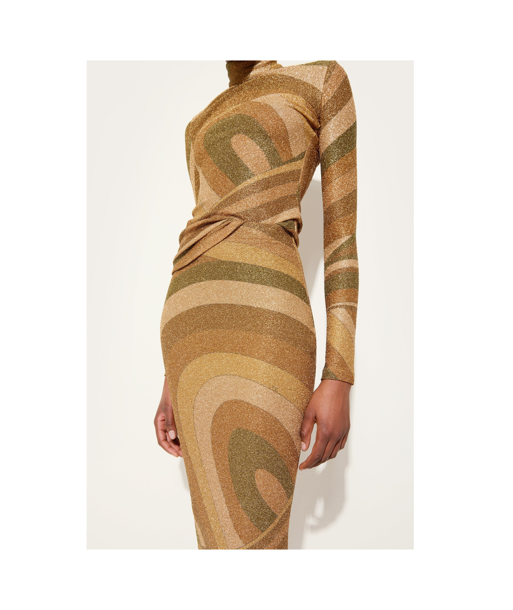 Pucci Iride Print Lamé Jersey Midi Skirt In Brown