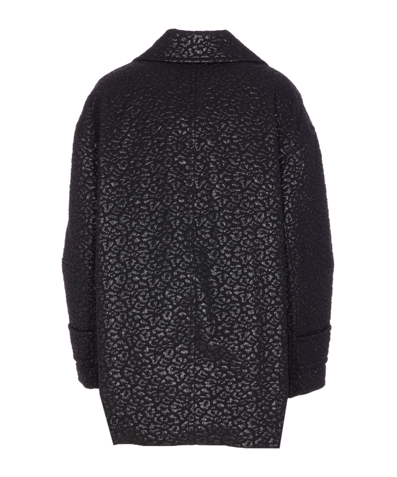 Pinko Double-breasted Leopard Print Coat Pockets In Black