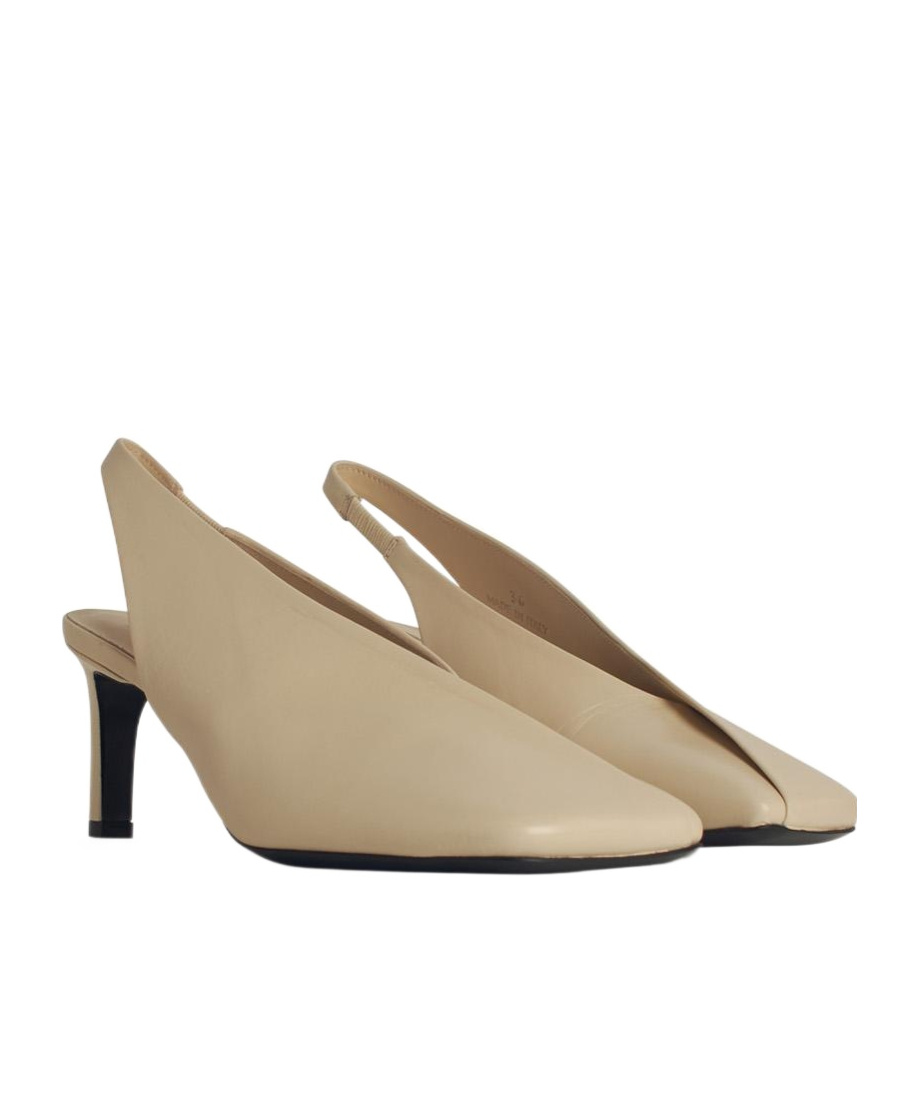Jil Sander White Slingback Pumps With Square Toe And High Heel In Leather Woman In Nude