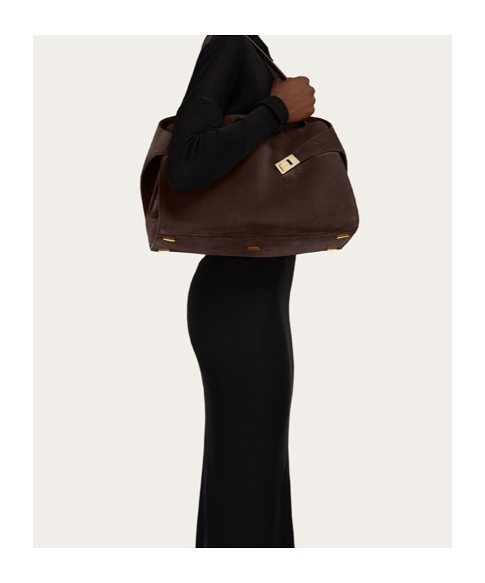 Shop Ferragamo Hug Soft Bicolor Shoulder Bag In Black