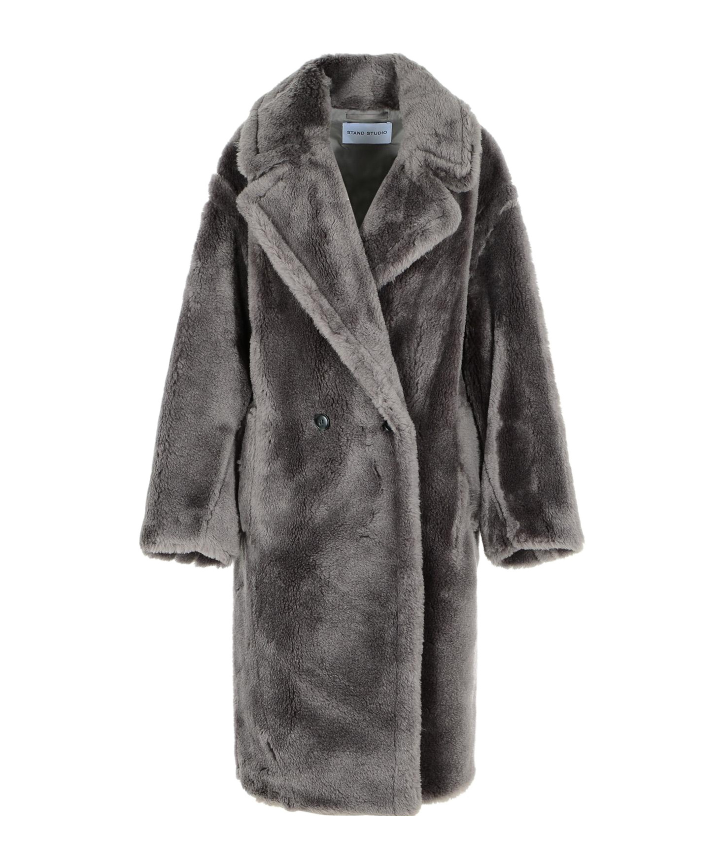 Stand Studio Long Sleeve Wool Coat With Faux Fur In Gray