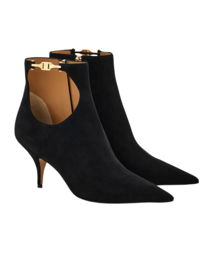 Ferragamo Agia 70 Cut-out Suede Ankle Boots In Black