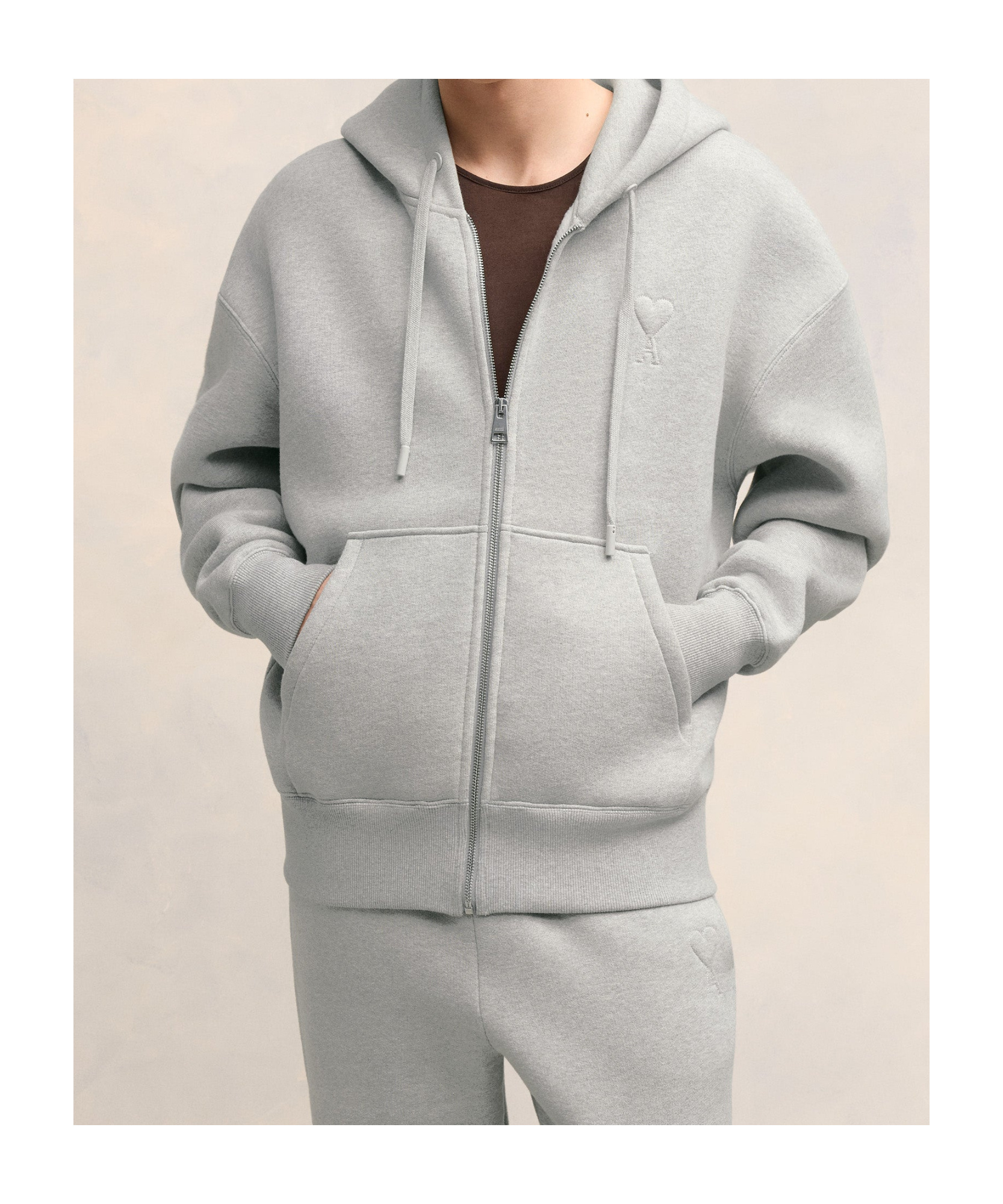 Ami Alexandre Mattiussi Zippered Ami De Coeur Hoodie In Gray