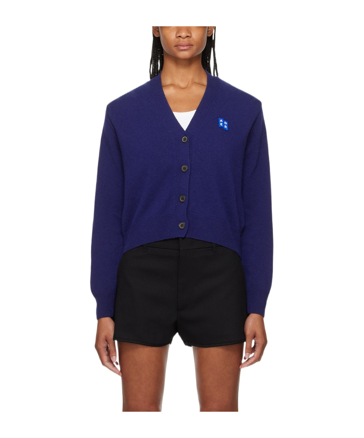Ader Error Y-neck Button-down Sweater In Blue