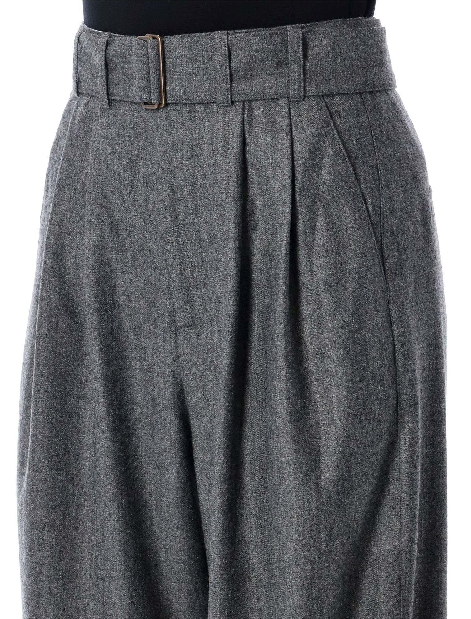 Soeur High Waist Wool Blend Trousers With Belt In Gray