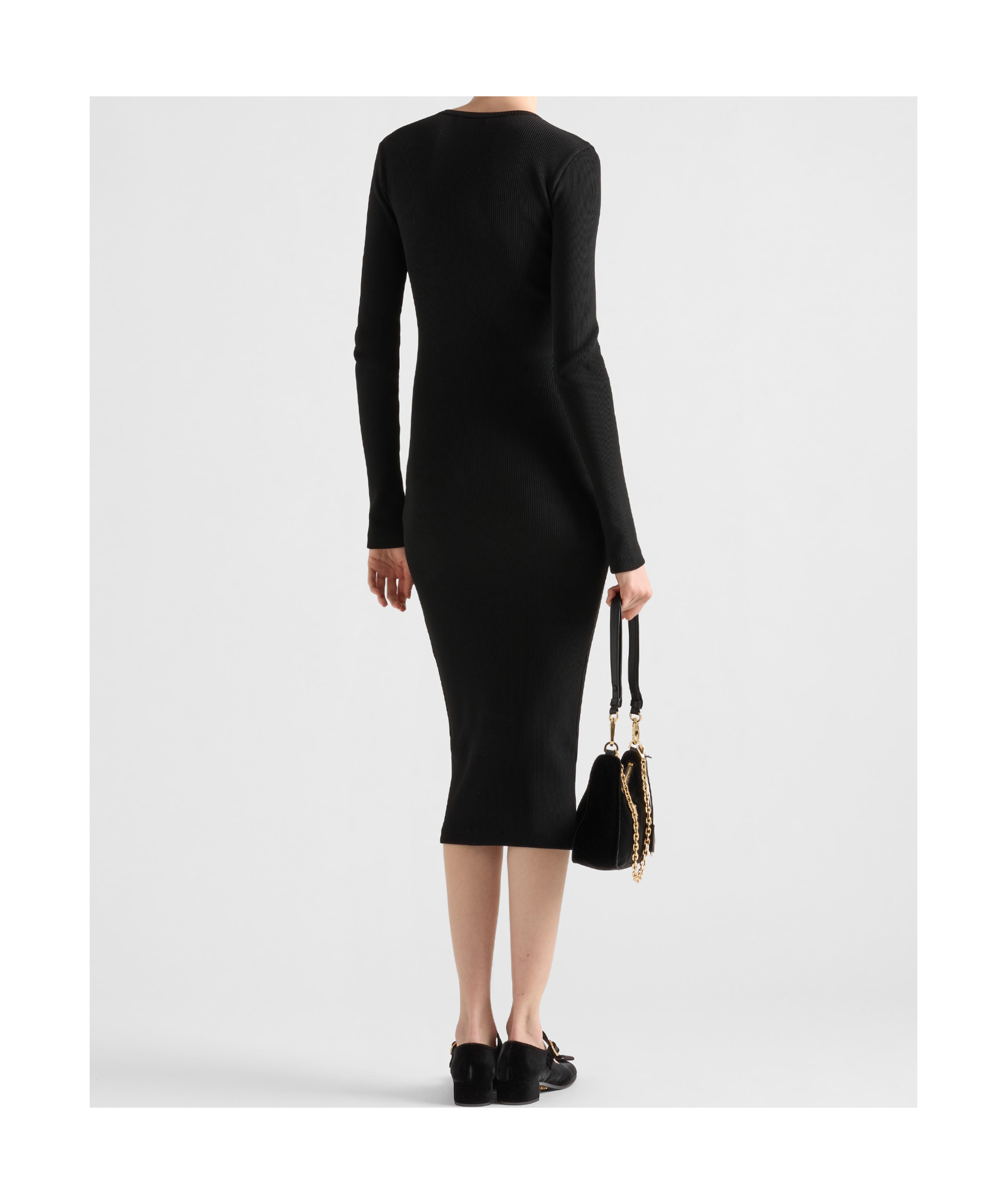 Prada Ribbed Knit Jersey Dress In Black