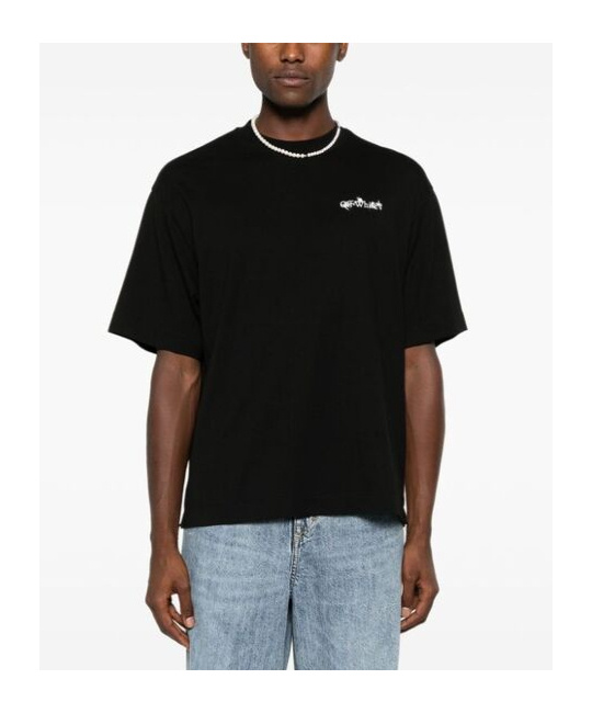Off-white Graphic Print Short Sleeve Crew Neck T-shirt In Black
