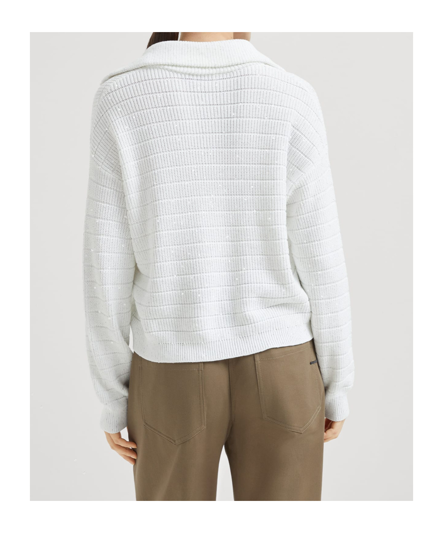 Brunello Cucinelli Lapel Long Sleeve Sweater In White