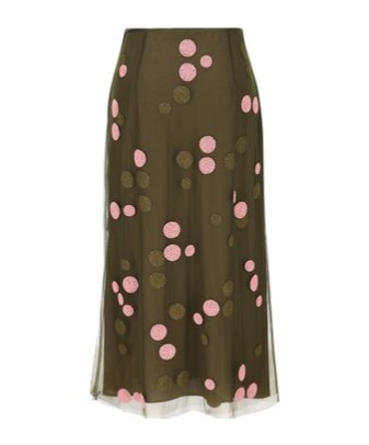 Fendi Sheer Overlay Embroidered Tulle Skirt In Green