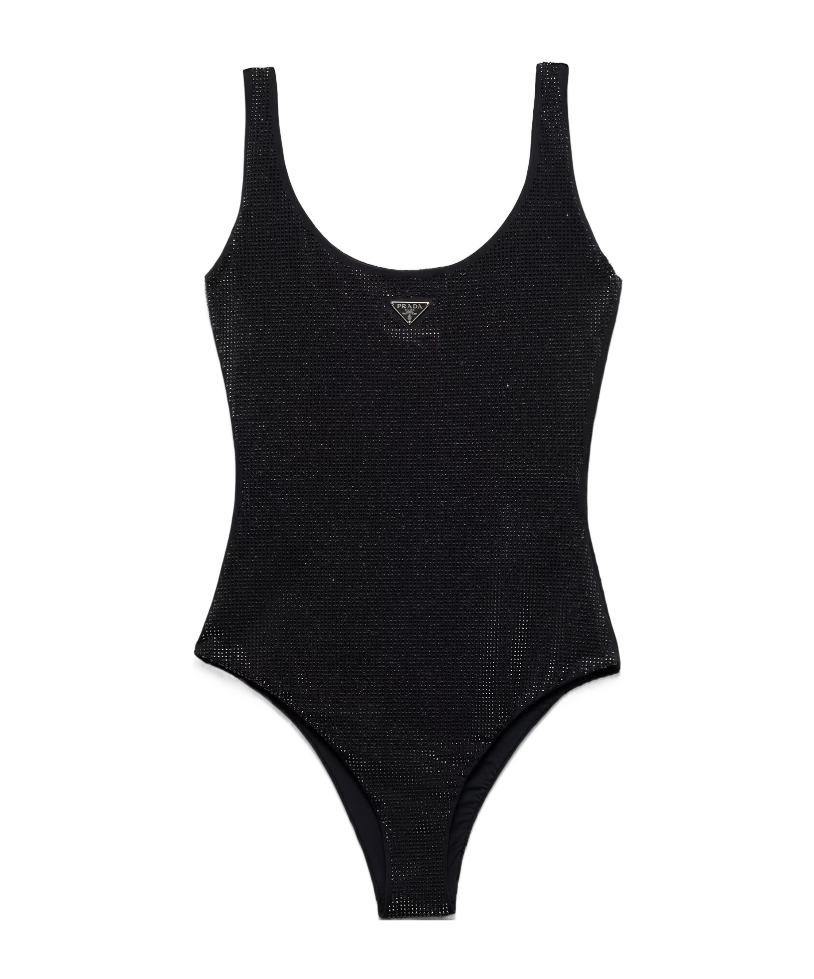 Shop Prada Jersey One-piece Swimsuit With Rhinestones In Black/smoky